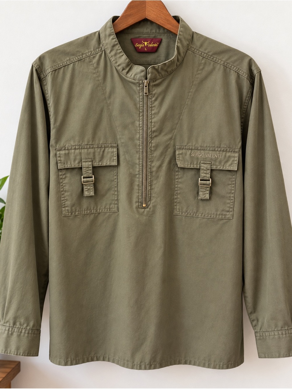 Vintage 80s Sergio Valente Men’s Utility Shirt – Olive Green – Size L
